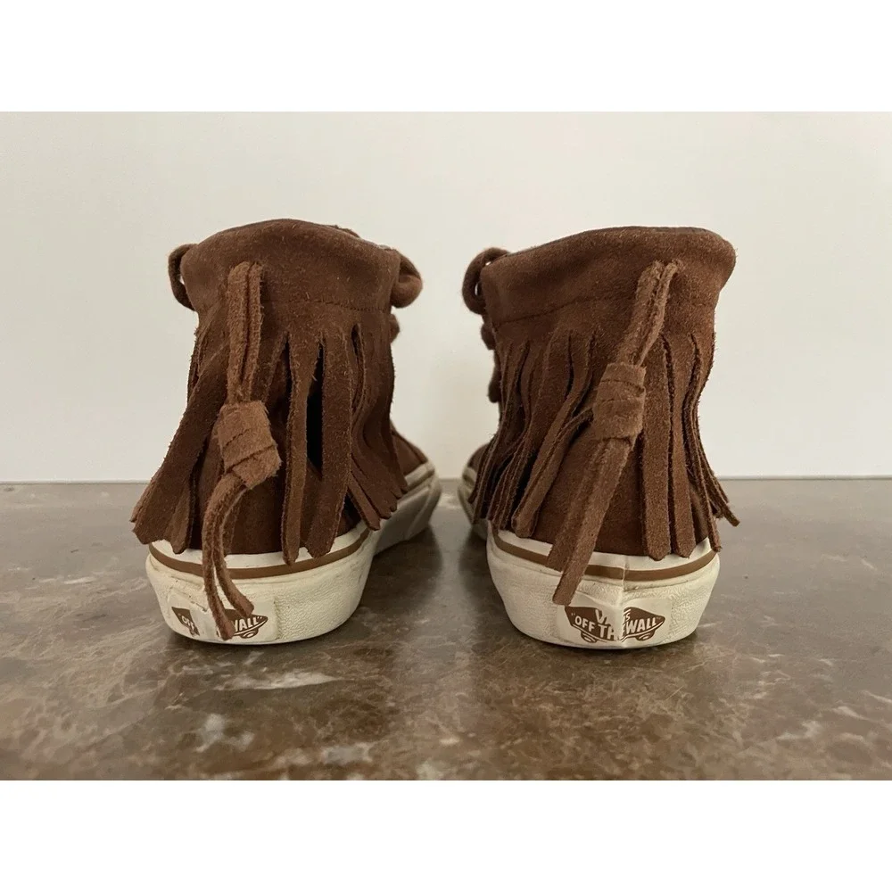 Vans Kids Sk8 Hi Top Brown Suede Fringed Shoe Skateboard 1721278 Size 10.5